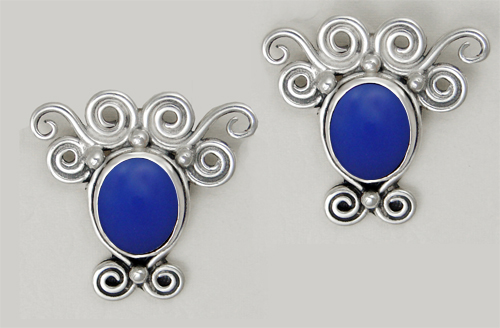 Sterling Silver And Blue Onyx Drop Dangle Earrings With an Art Deco Inspired Style